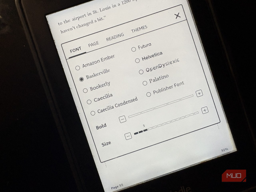 انتخاب فونت Kindle
