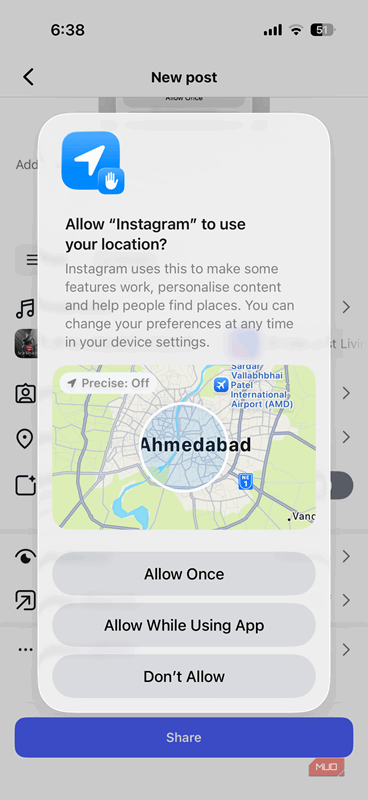 مجوز مکان پاپ آپ در آیفون