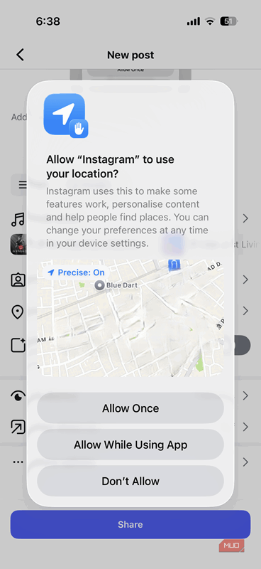 درخواست موقعیت مکانی پاپ آپ در آیفون