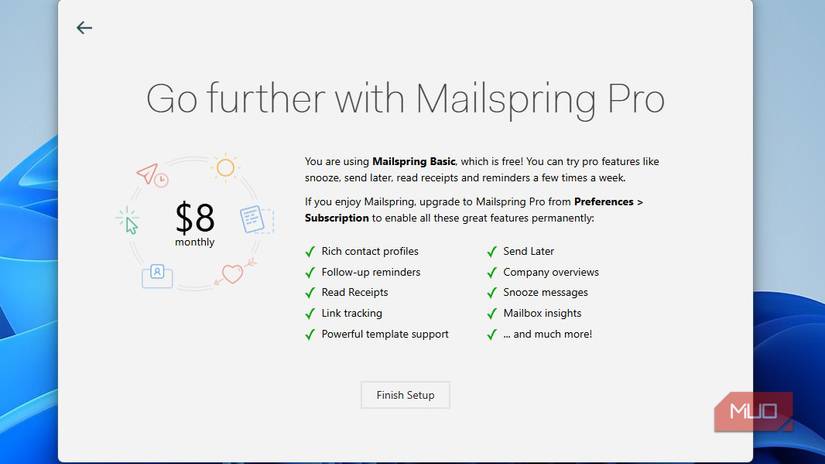 صفحه پاپ آپ Pro Pro Mailspring