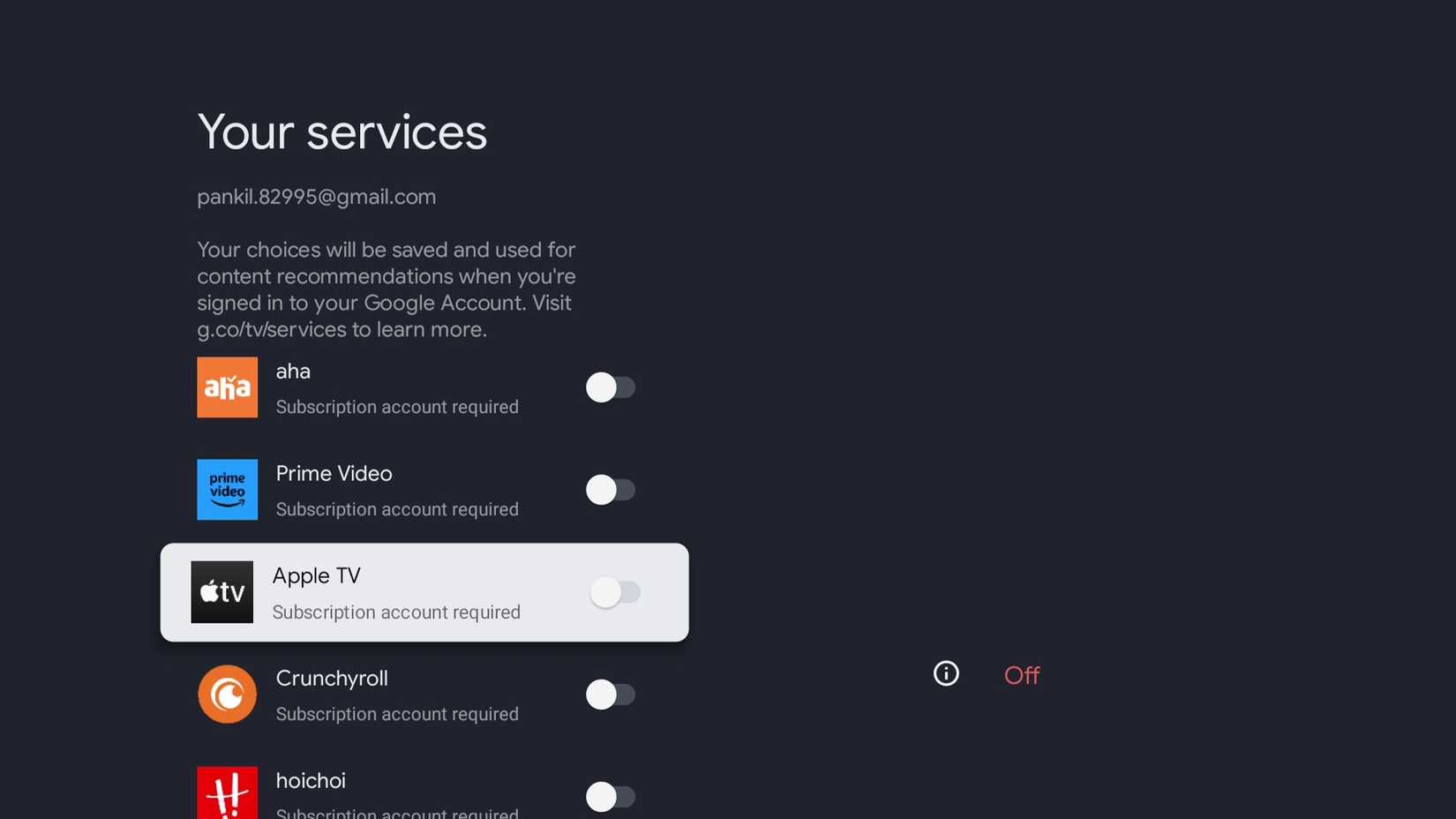 مدیریت منوی خدمات در Google TV