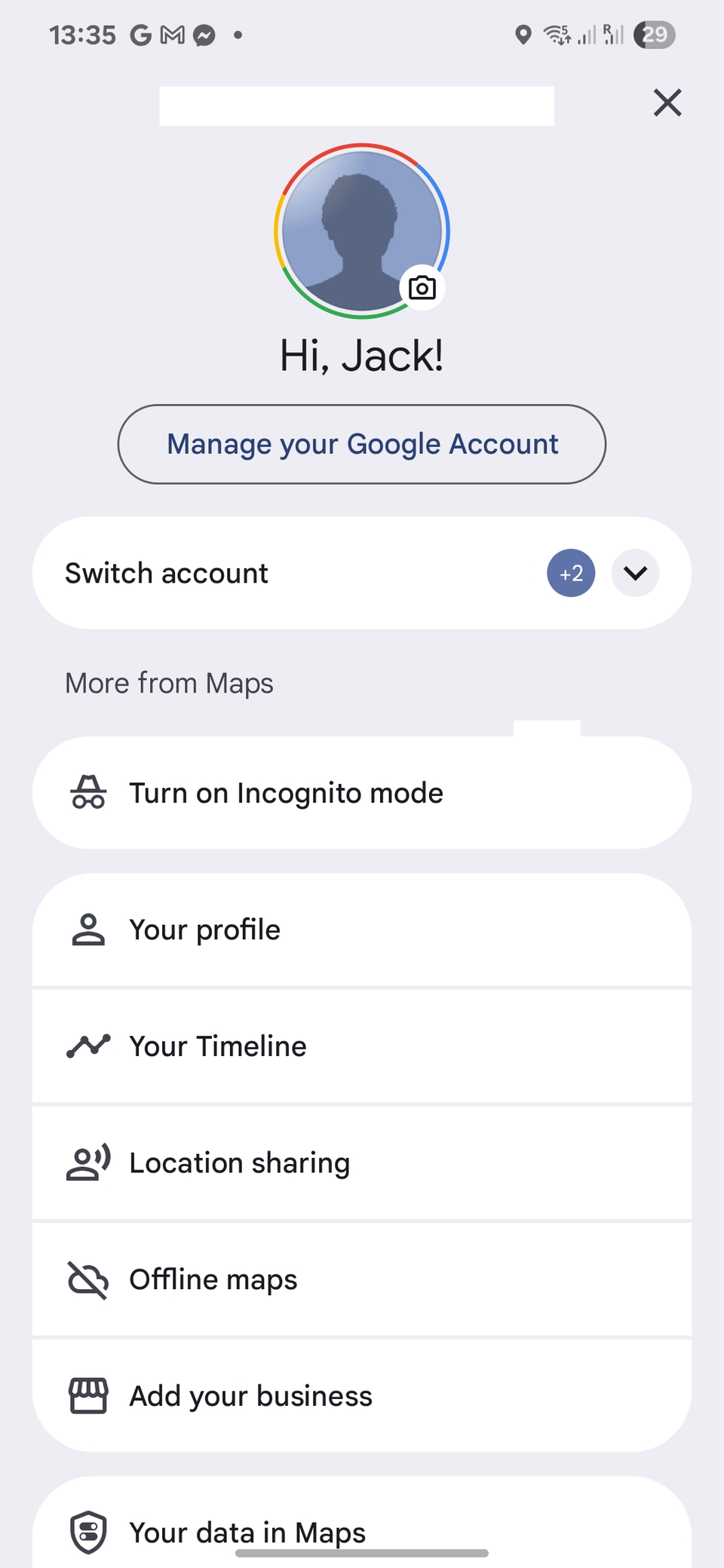 منوی Google Maps.