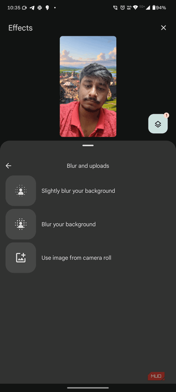 گزینه های Blur Background در Google با ویژگی های استودیو به نظر می رسد.