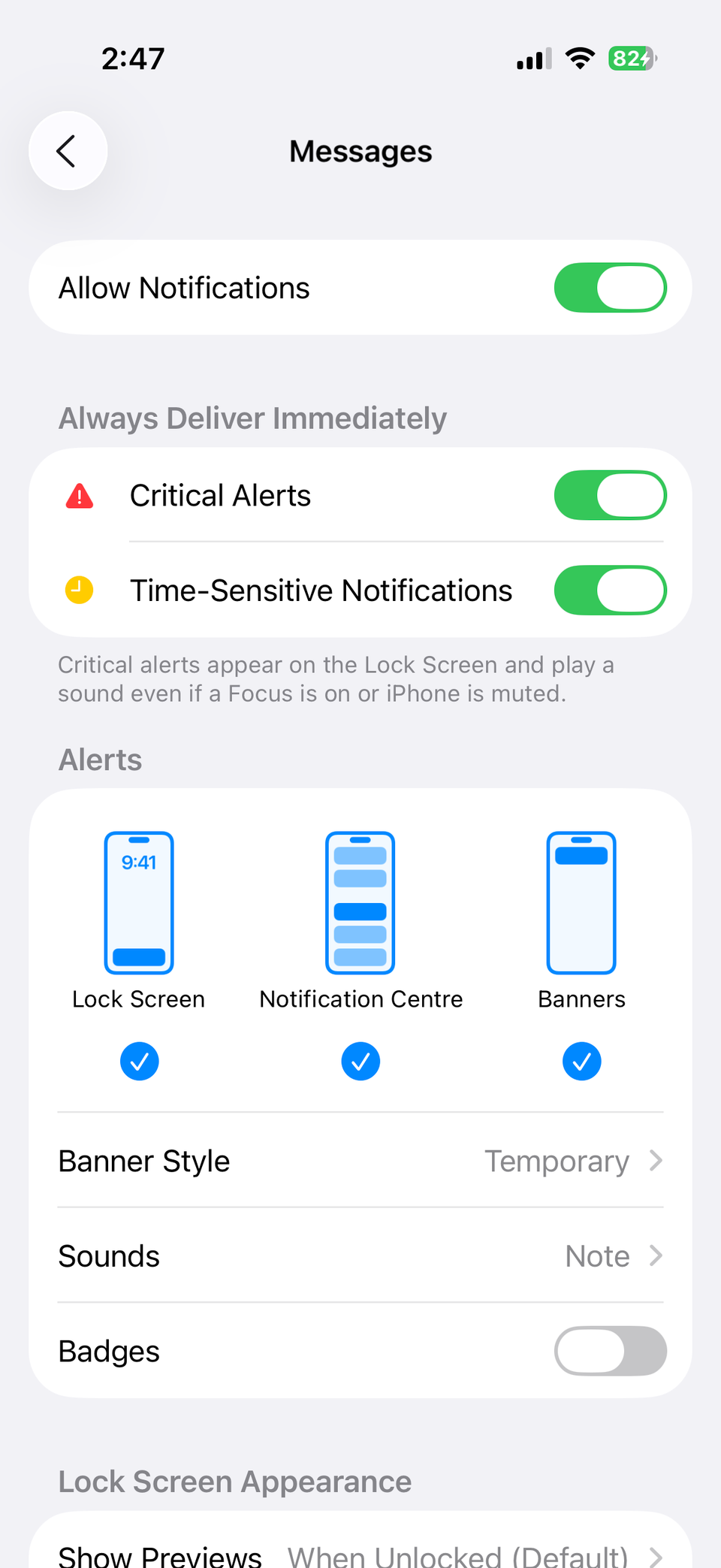 پیام ها تنظیمات اعلان برنامه در آیفون