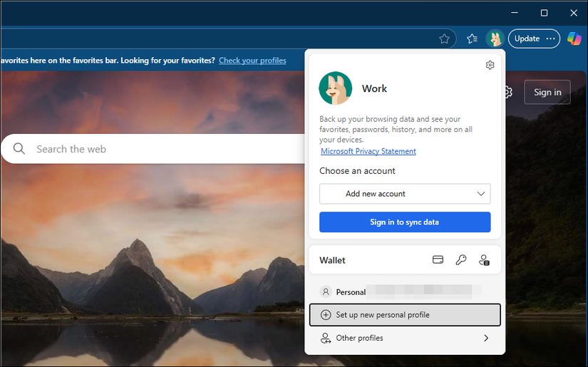 Microsoft Edge نمایه شخصی جدید را تنظیم کرد