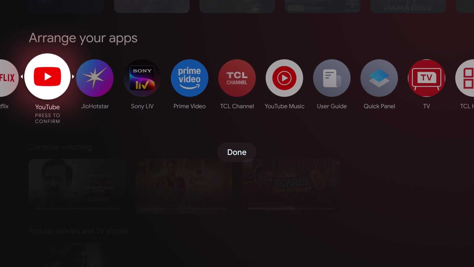 انتقال گزینه برنامه ها در Google TV