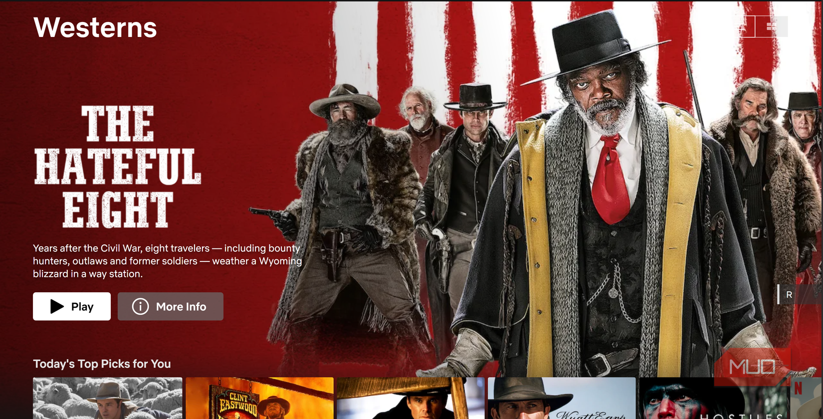 صفحه اصلی بخش Netflix Westerns.
