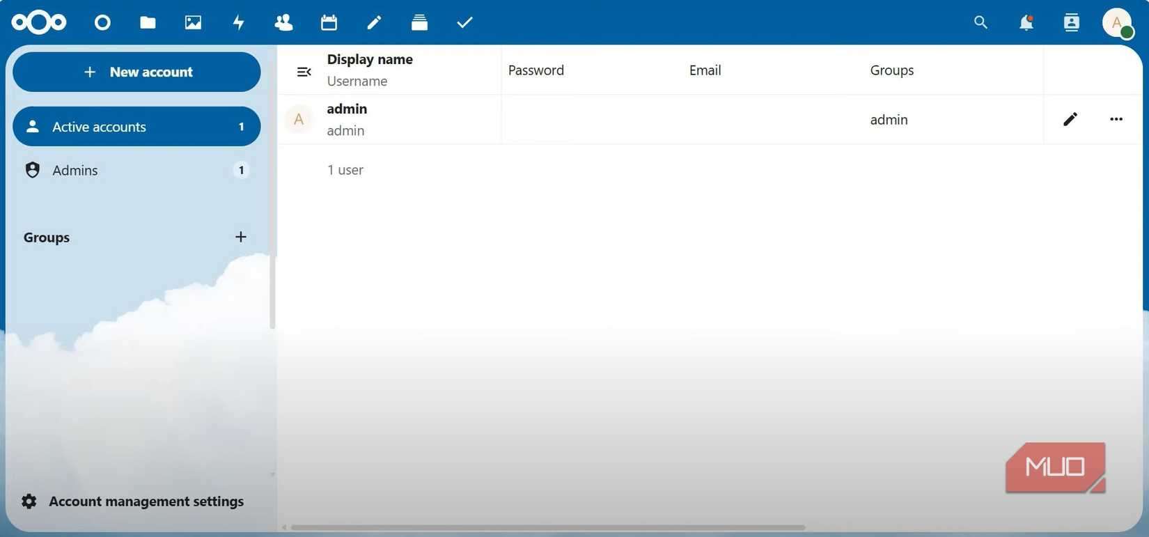تنظیمات مدیریت حساب NextCloud