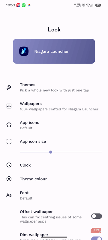 صفحه تنظیمات تنظیمات پرتاب نیاگارا.