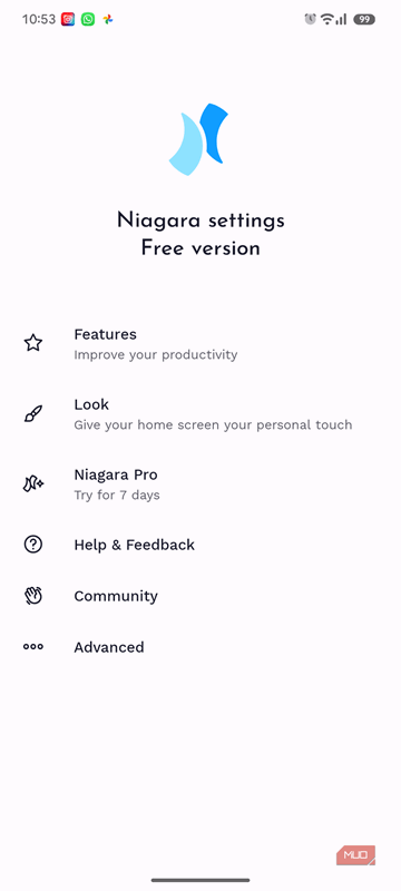 صفحه اصلی تنظیمات پرتاب نیاگارا.