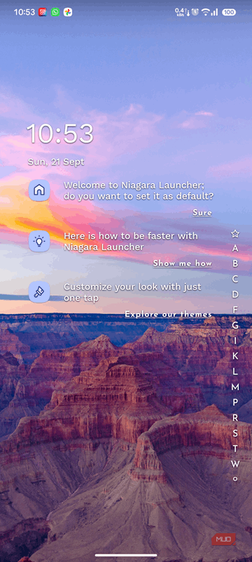 Launcher Niagara با نکاتی که از آن استفاده می کند ، از صفحه اصلی خوش آمدید.