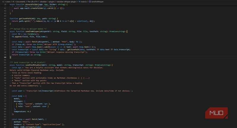 کد افزونه یادداشت صوتی Obsidian