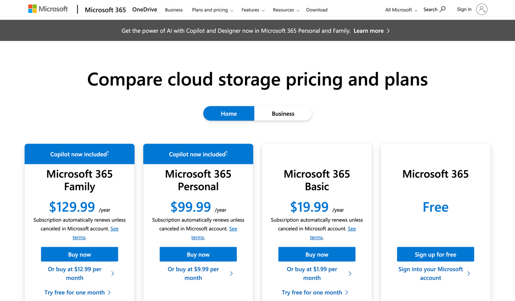 برنامه های ذخیره سازی ابری OneDrive و قیمت های مربوطه