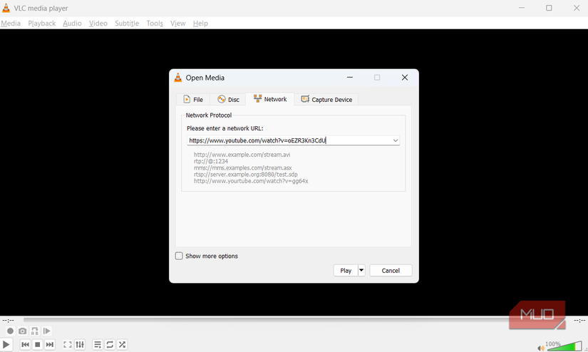 گفتگوی رسانه ای را در VLC Player باز کنید