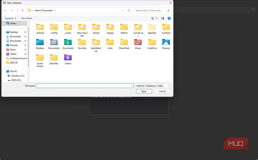 افتتاح پایگاه داده رمز عبور KeepAssxc