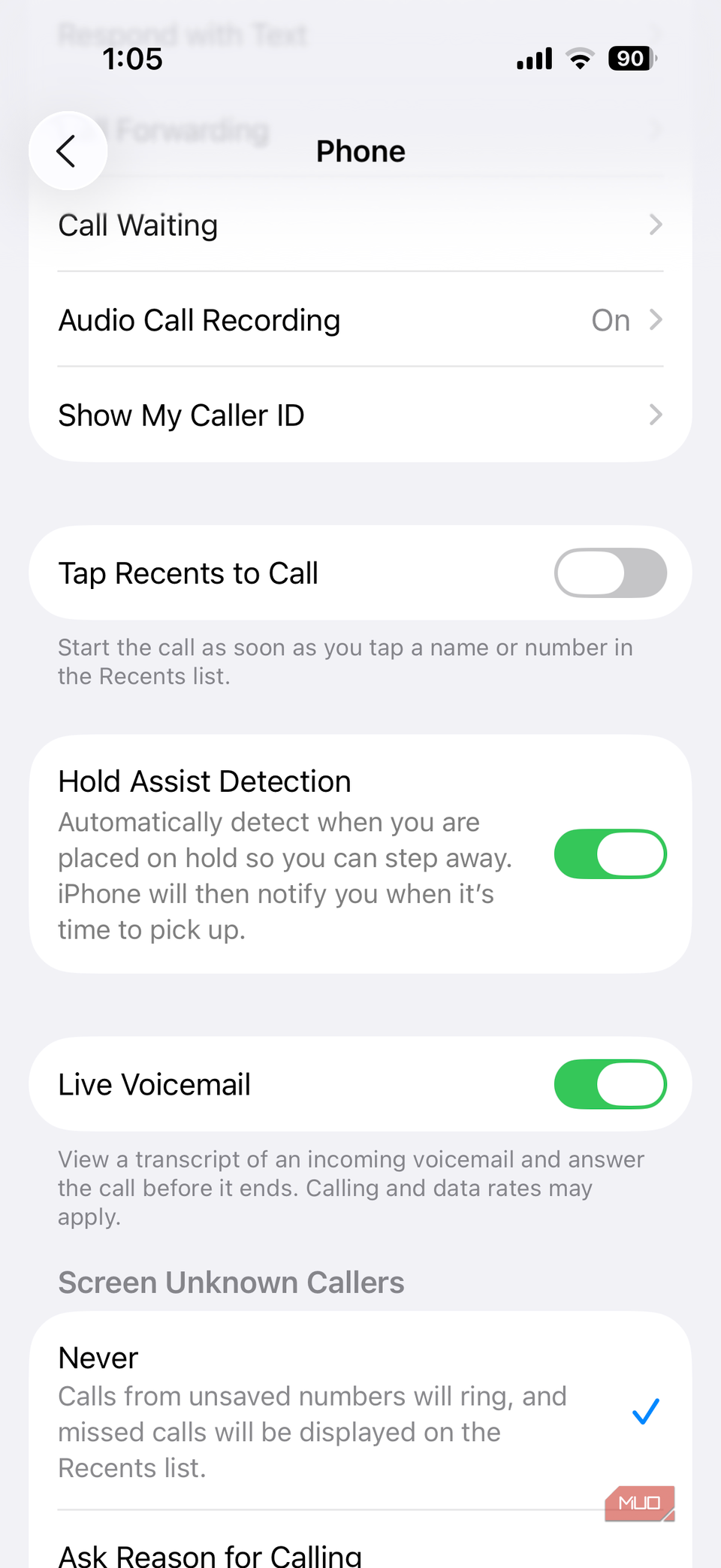 تنظیمات برنامه تلفن در آیفون