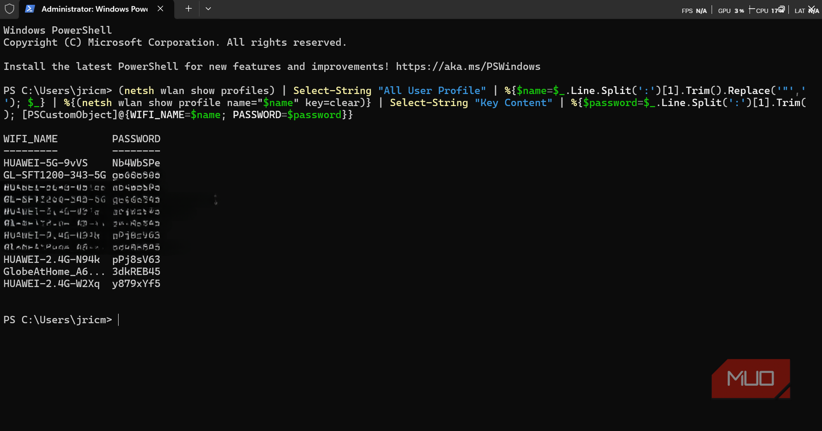 آشکار کردن رمزهای عبور Wi-Fi با استفاده از PowerShell