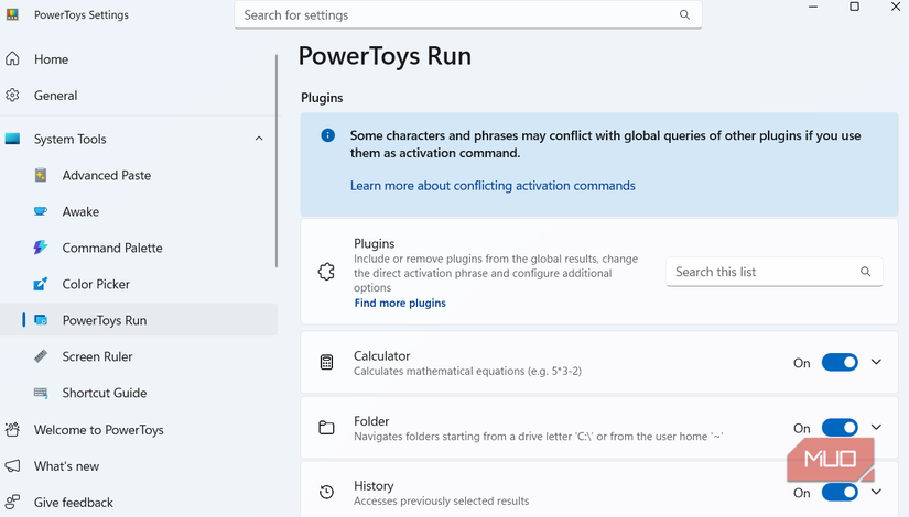 Powertoys لیست افزونه ها را در رایانه شخصی اجرا می کند