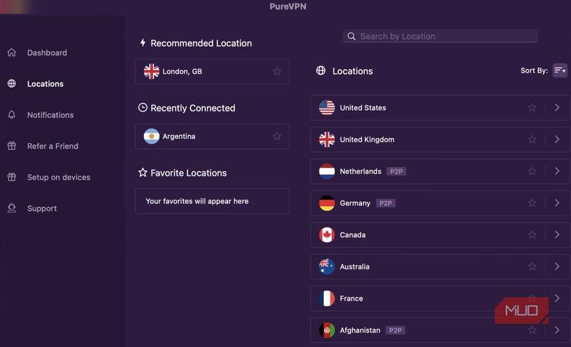 مکان های خالص VPN سرور
