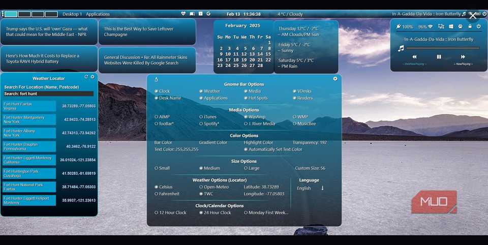 نمونه پوست Rainmeter در DeviantArt با داده ها