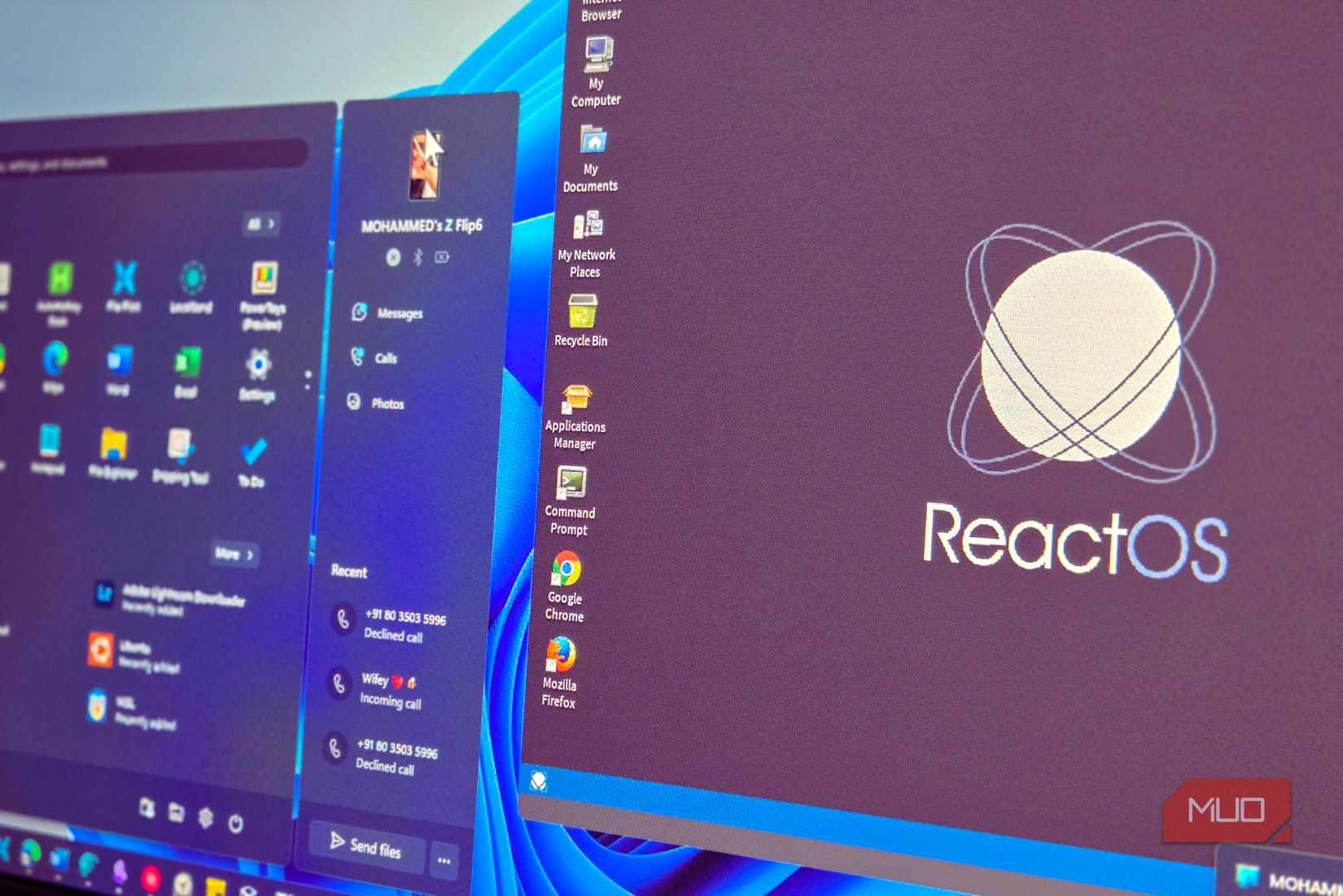 Reactos و Windows 11 در همان صفحه نمایش مشاهده می کنند