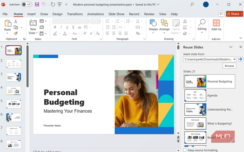 از گزینه Slides استفاده مجدد در PowerPoint