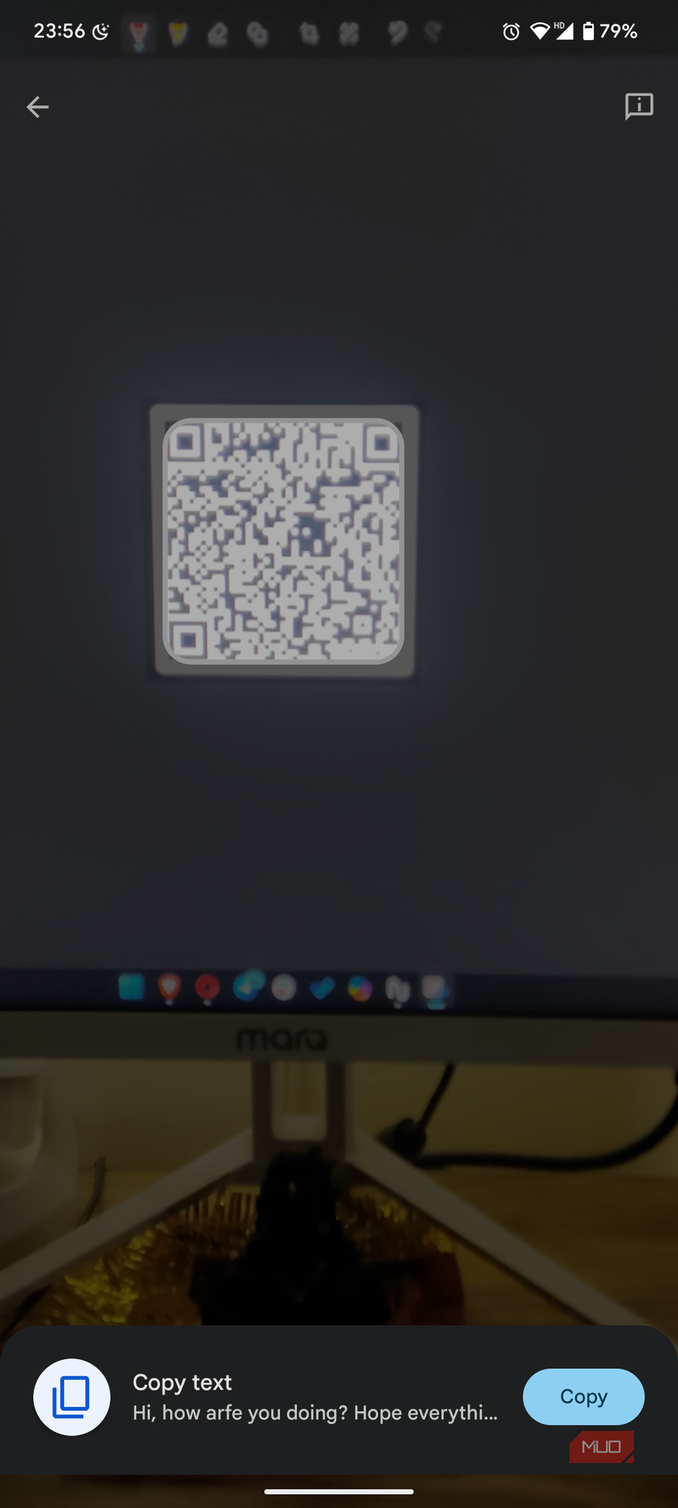 اسکنر کد QR نتایج را با یک پیام متنی حاصل از منوی کد QR اسکن کرد.