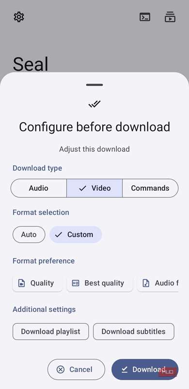 برنامه مهر و موم نمایش گزینه های بارگیری در تلفن Android