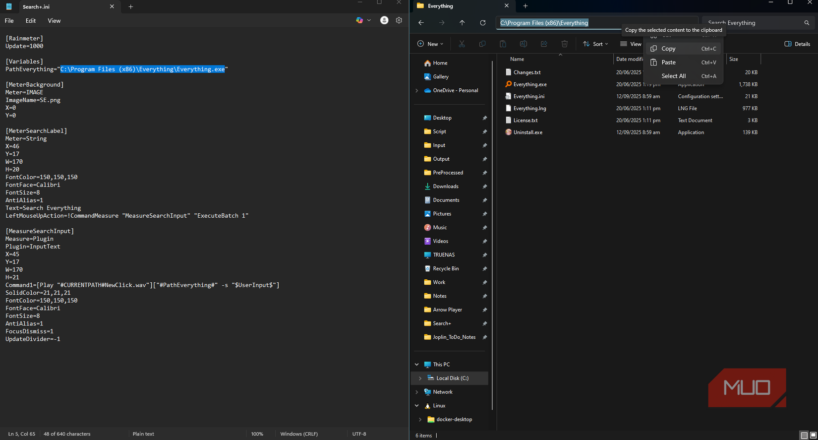 تنظیم محل برنامه در فایل پیکربندی پوست Rainmeter