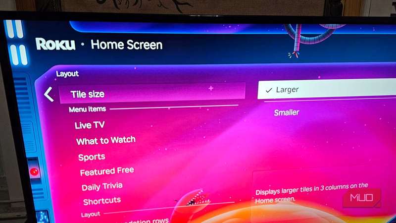 تنظیم اندازه کاشی Roku در منوی صفحه اصلی