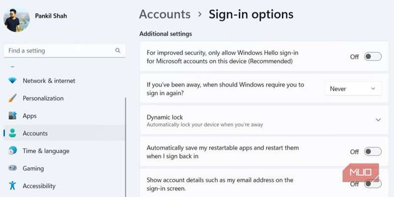 گزینه های ورود به سیستم در ویندوز 11