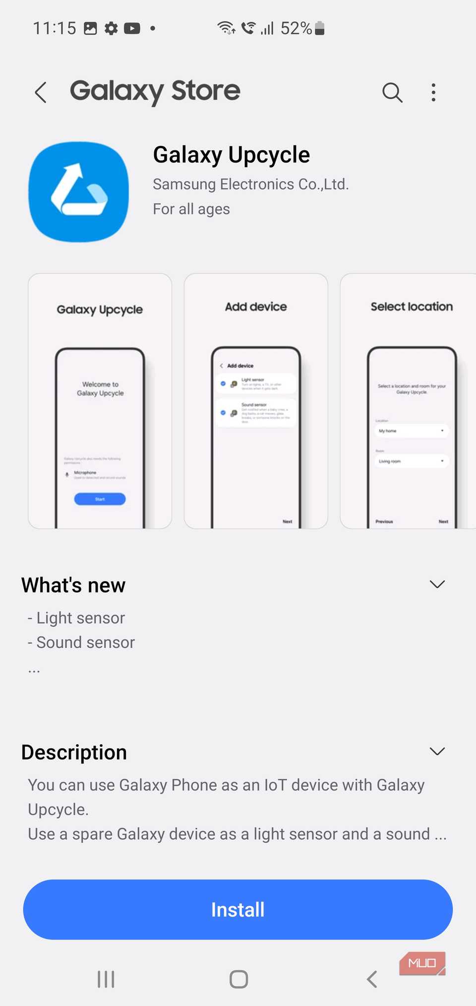 برنامه SmartThings که تنظیمات بالادستی گلکسی را نشان می دهد