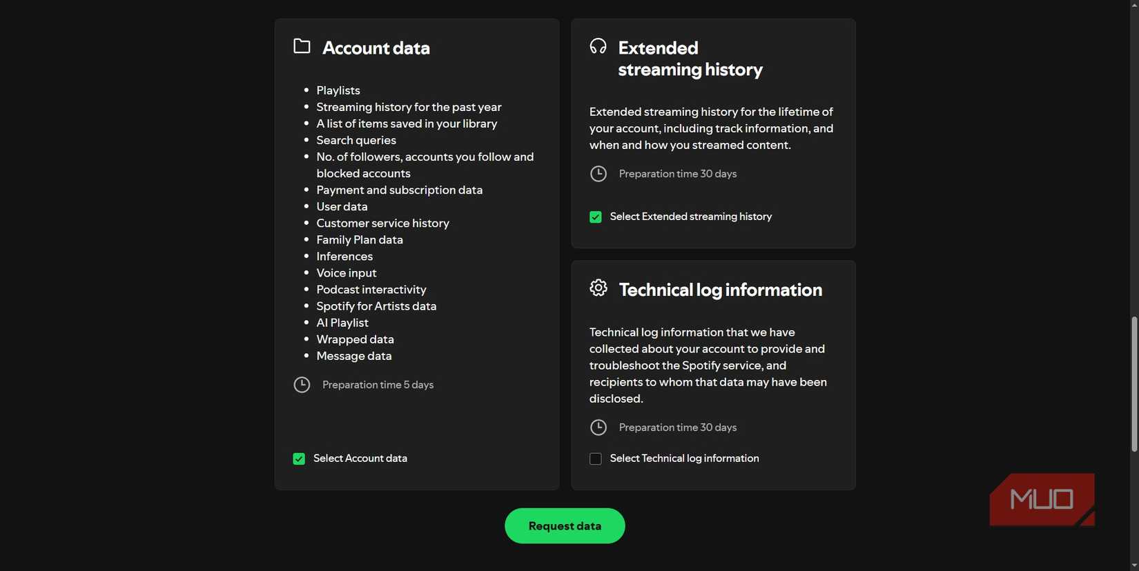 Download Spotify درخواست داده های گسترده.