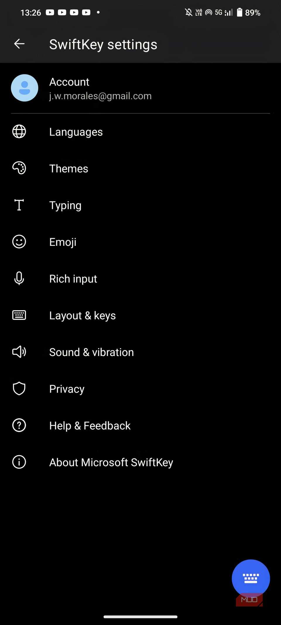 تنظیمات SwiftKey