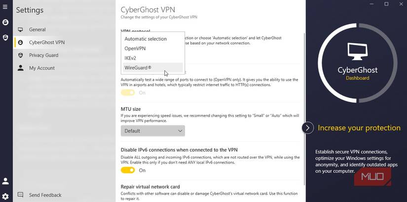 سوئیچینگ سایبروست به پروتکل VPN Wireguard.