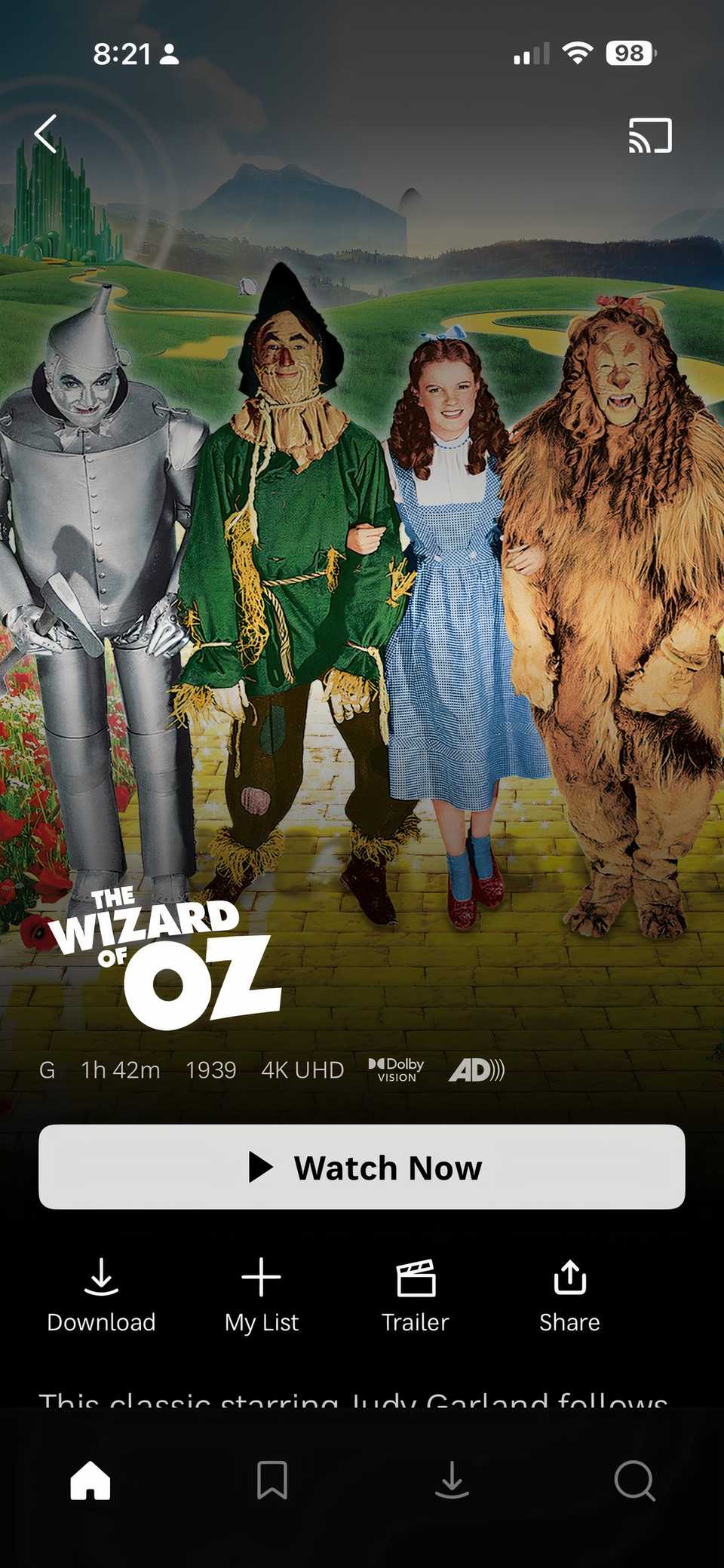 تصویر نشان می دهد محتوای TCM در برنامه HBO Max برای آیفون.