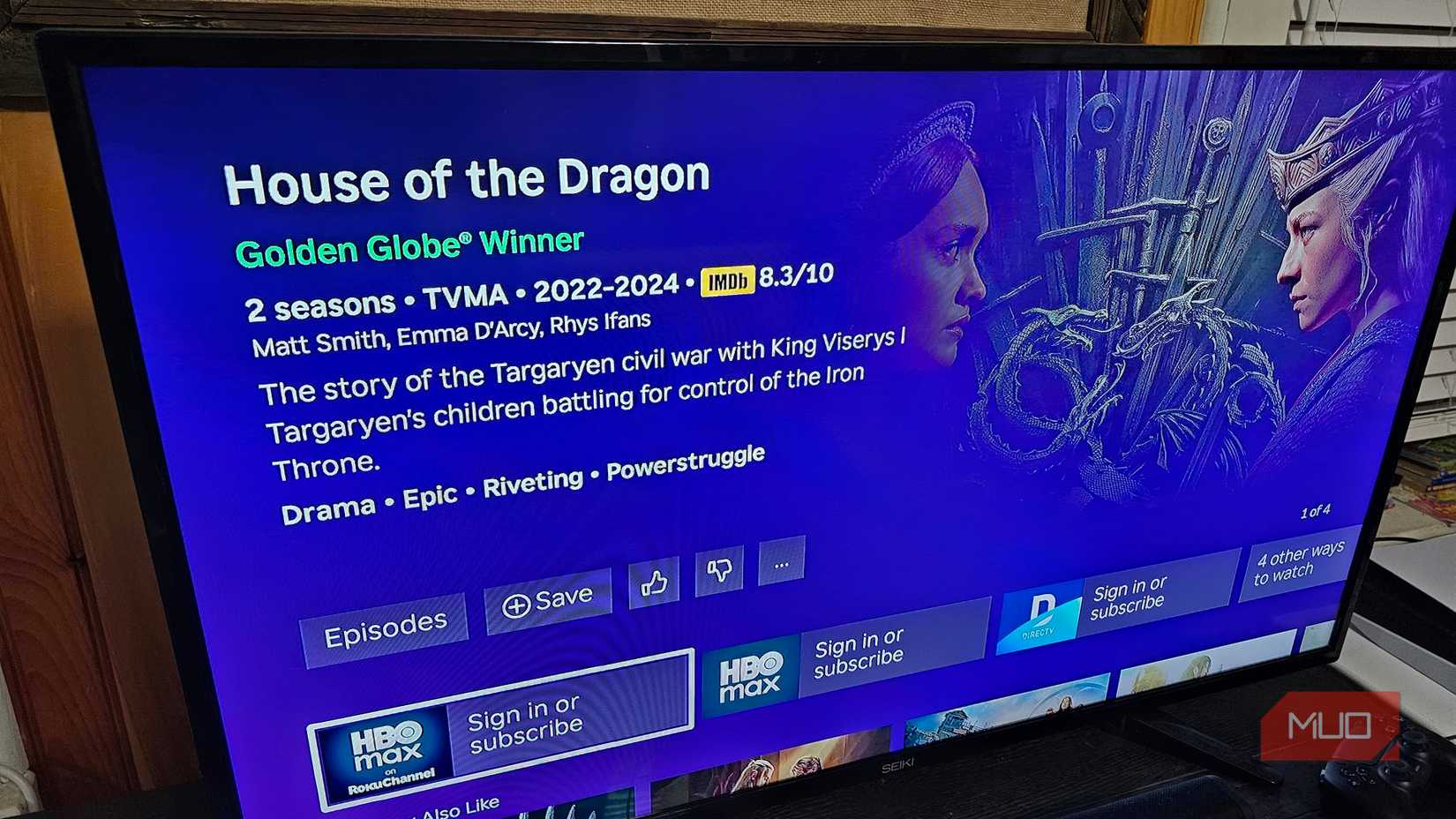 صفحه House of the Dragon Info در Roku.