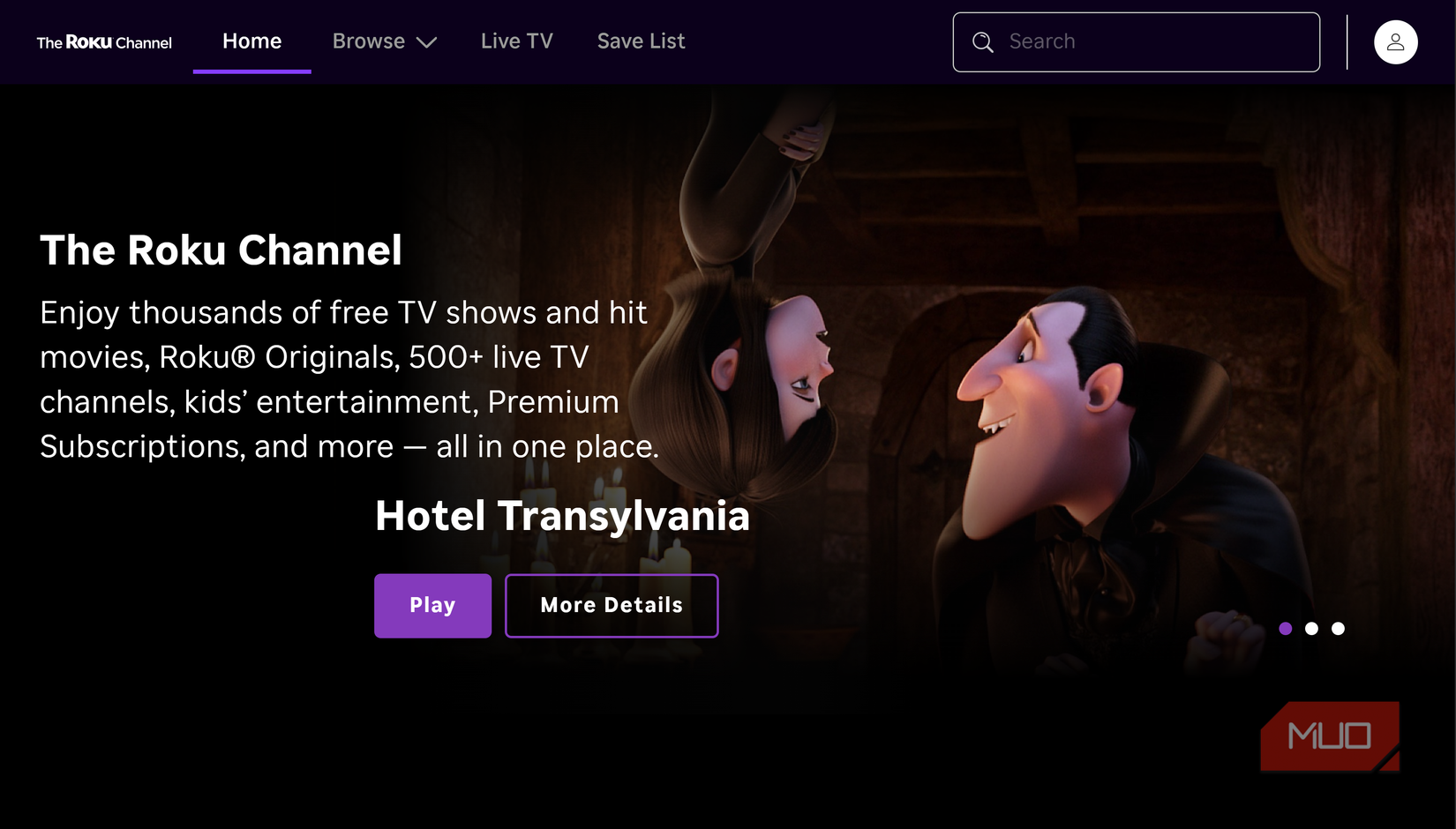 صفحه اصلی کانال Roku.