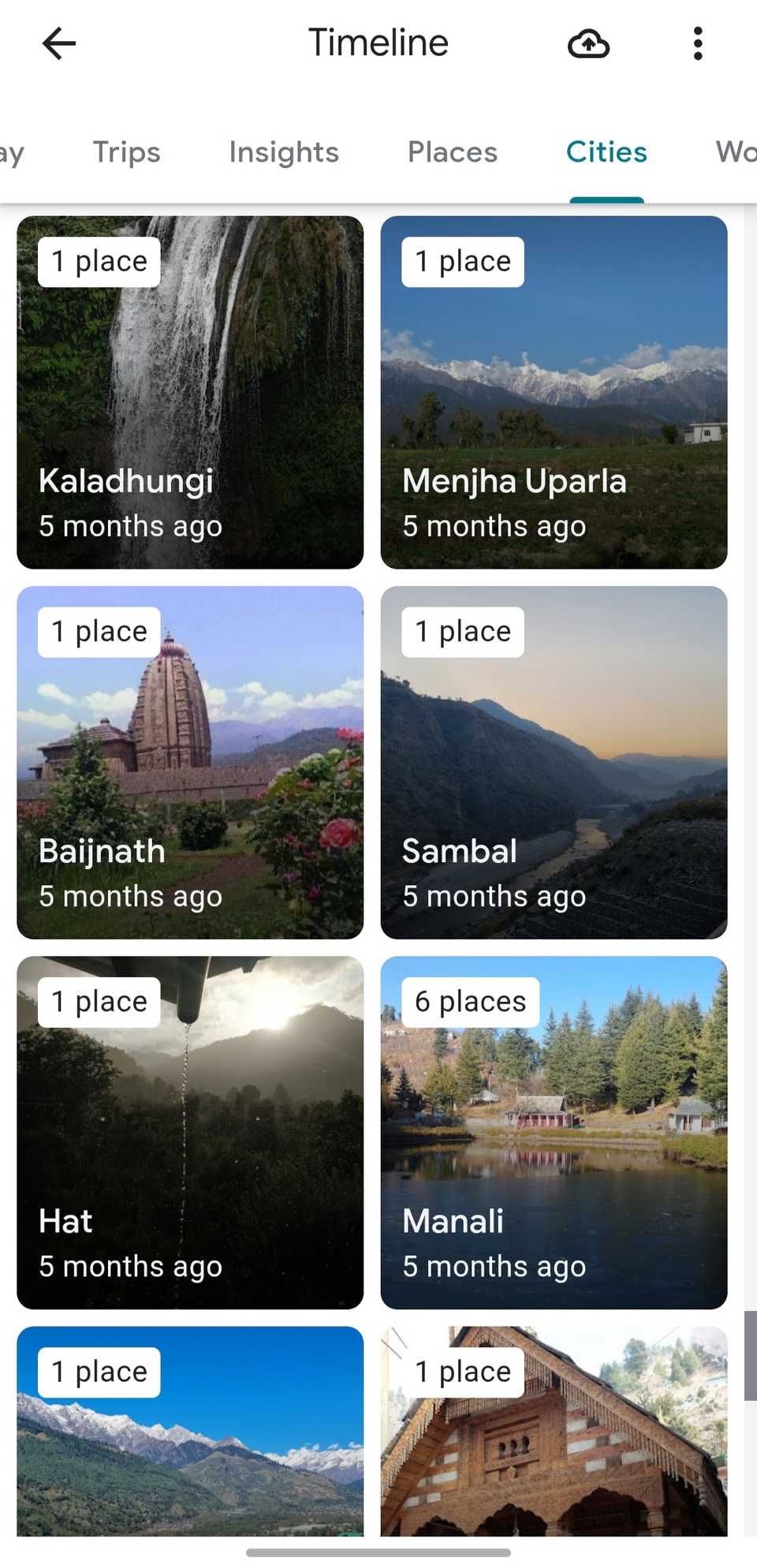 Google Timeline شهرهای من بازدید کردم.