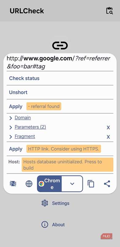 برنامه URLCHECK پاپ آپ در Android