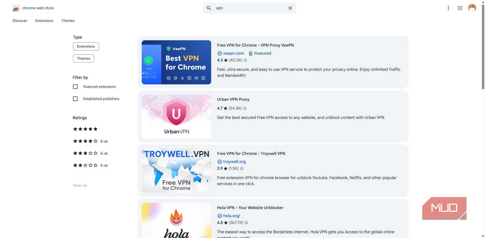 VPN در فروشگاه Chrome