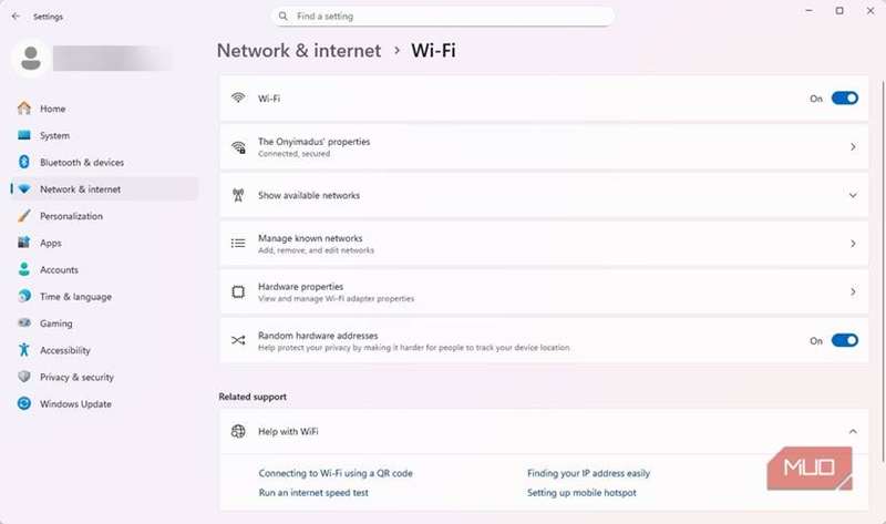تنظیمات WiFi در ویندوز 11
