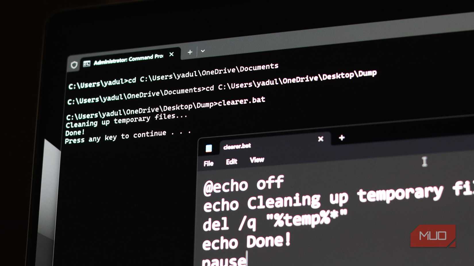 Command Prompt نشان دادن نتایج یک فایل دسته ای.