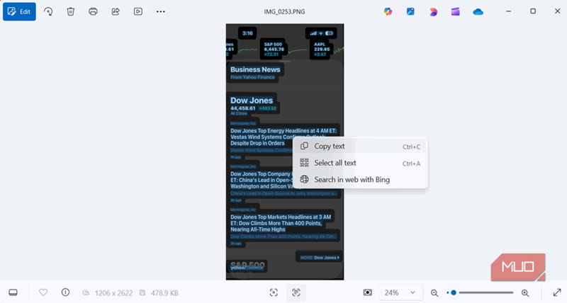 متن اسکن برنامه Windows Photos از یک تصویر