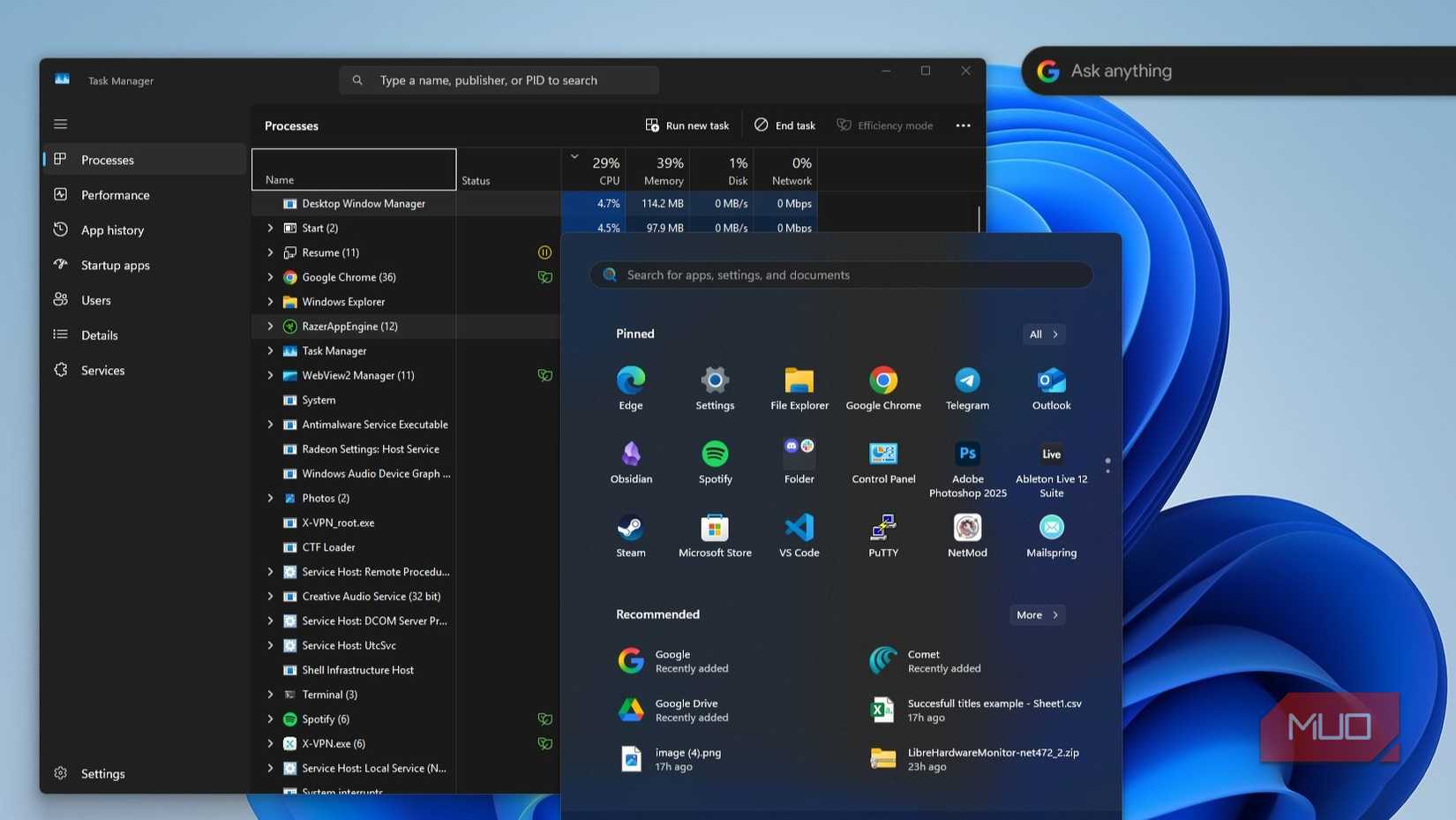 Windows Start menu CPU spike