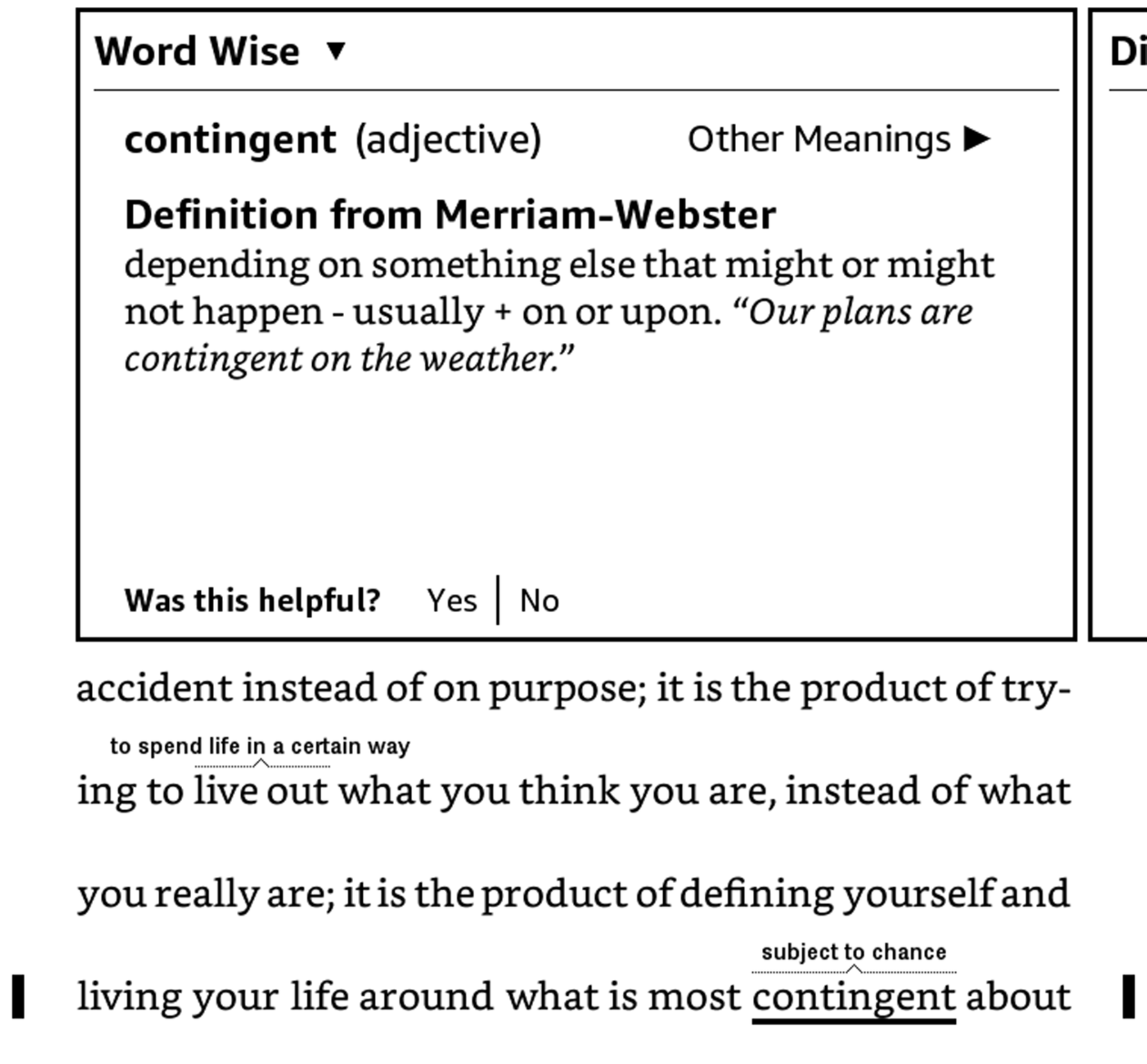 ویژگی Wise Wise در یک Paperwhite Kindle.
