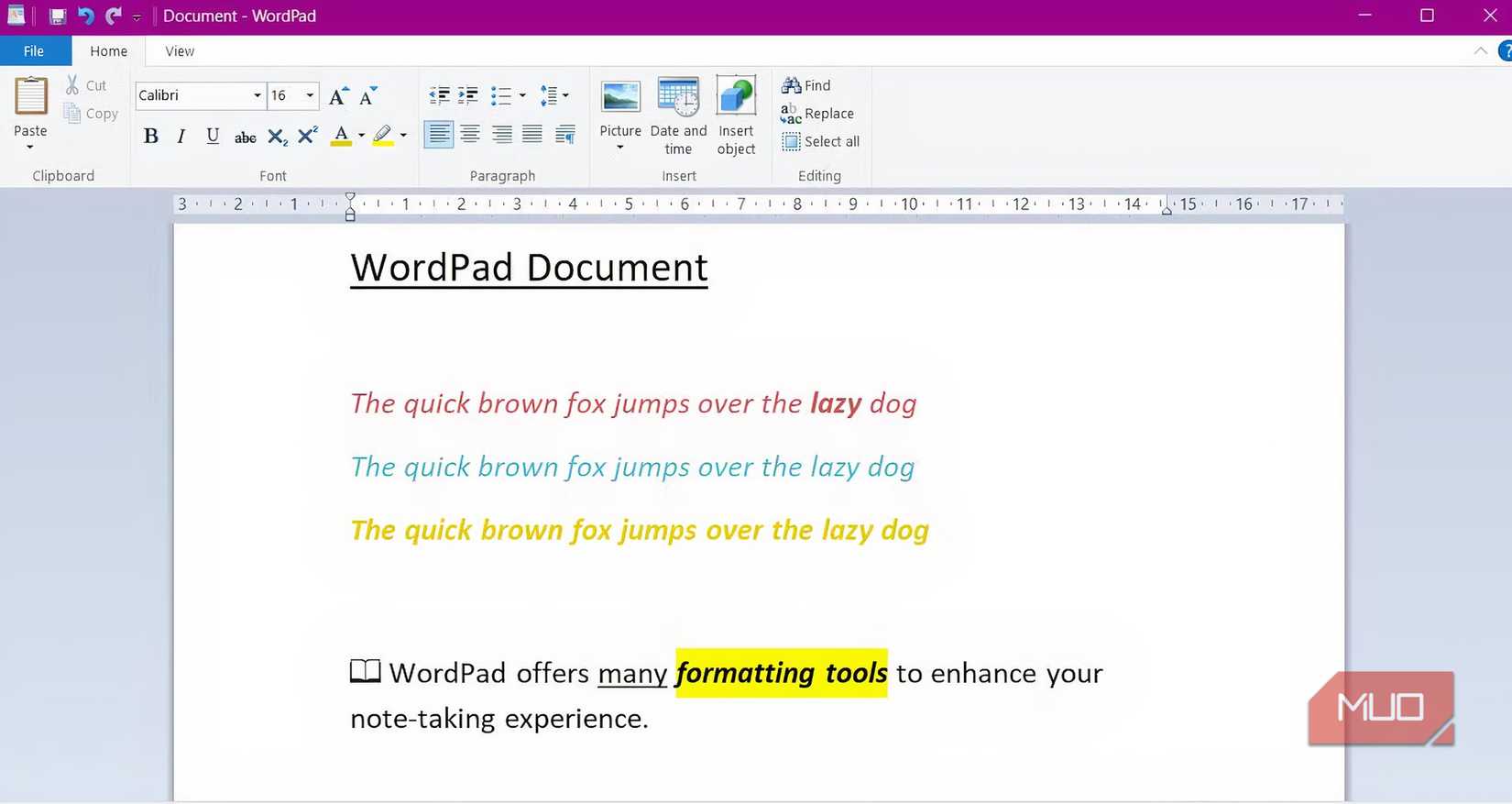 نوشتن و قالب بندی متن در WordPad.