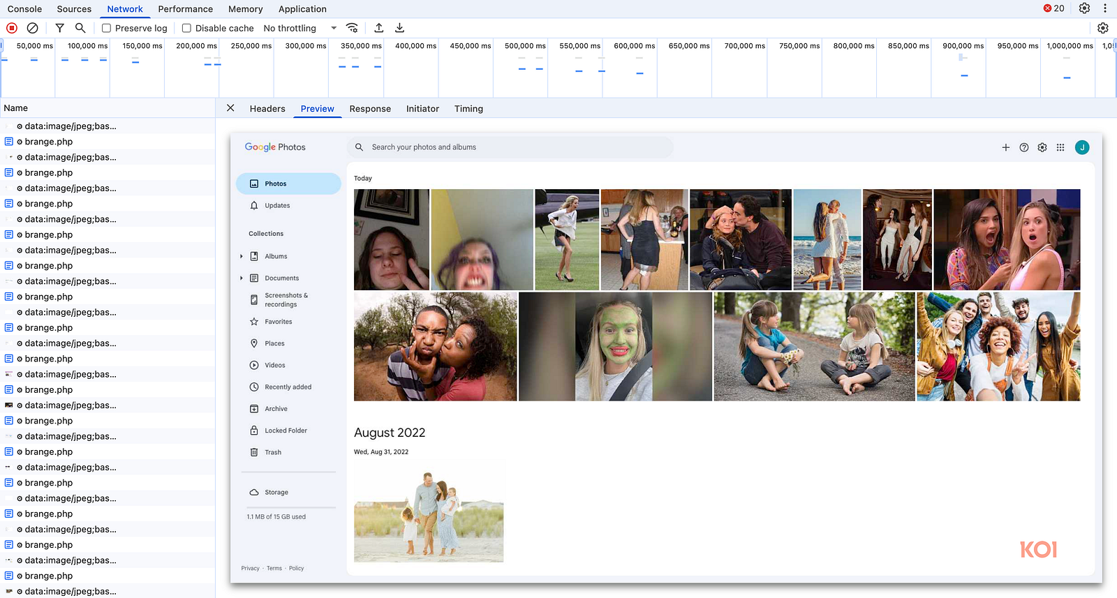 ضبط اسکرین‌شات Google Photos توسط Koi Security