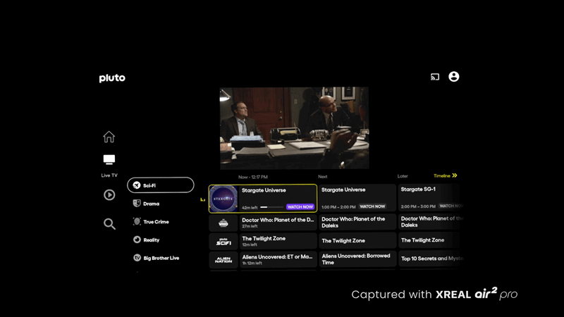 پخش Stargate Universe در برنامه Pluto روی XREAL Beam Pro