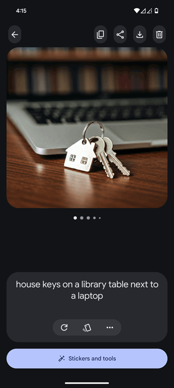 تصویر تولید شده از کلیدها در کنار نیمهٔ لپ‌تاپ، از Pixel Studio